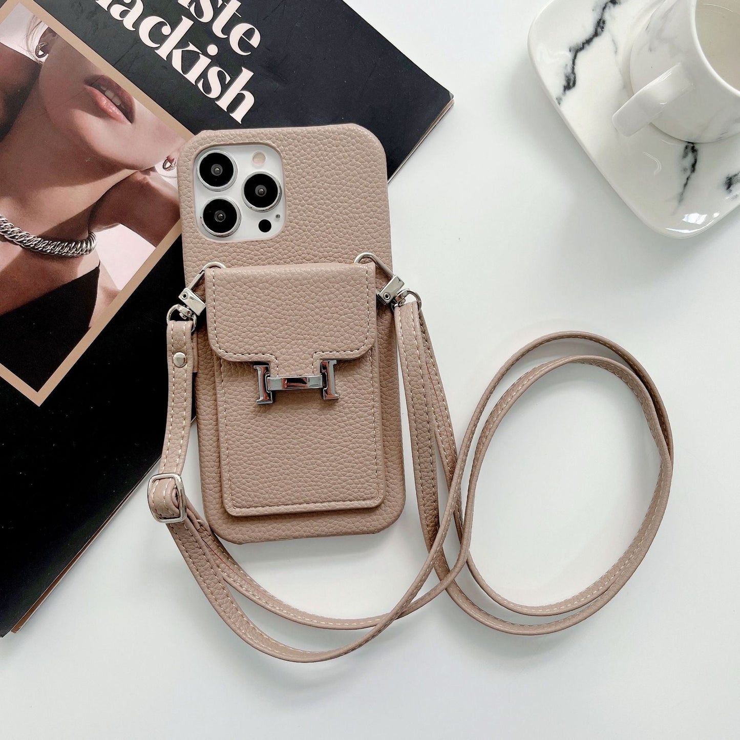 Herm Card Holder Leather Chain iPhone Case