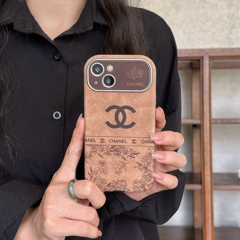 CC White & Brown Color Leather iPhone Case