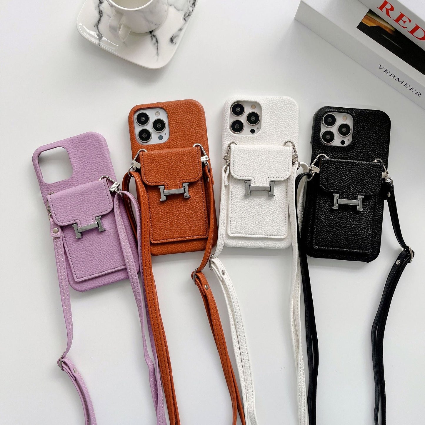 Herm White Leather Chain iPhone Case