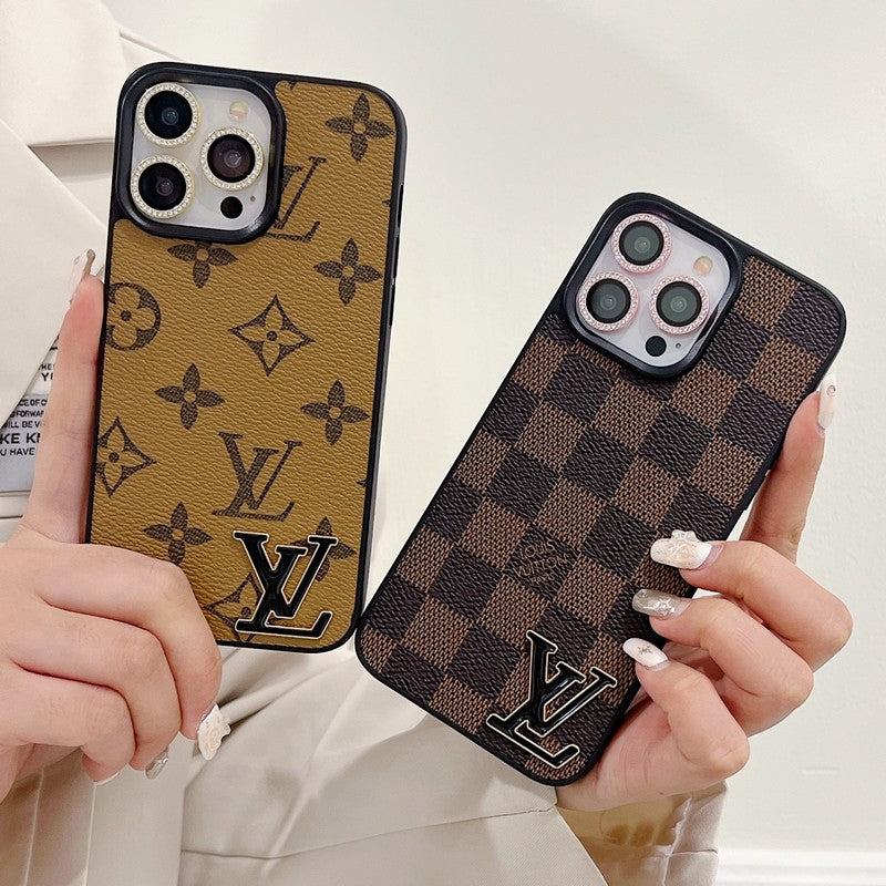 Louis Black Logo Leather iPhone Case