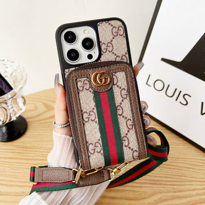 Louis GG Card Holder Chain iPhone Case