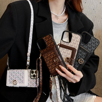 MK Card Holder Crossbody Chain iPhone Case