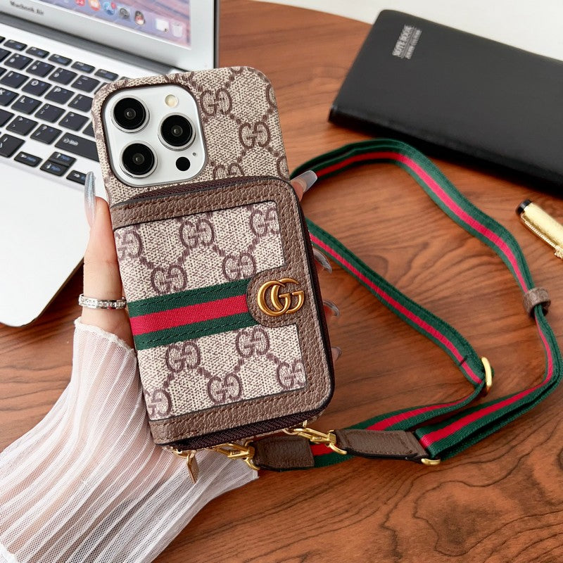 Louis GG Card Holder Chain iPhone Case