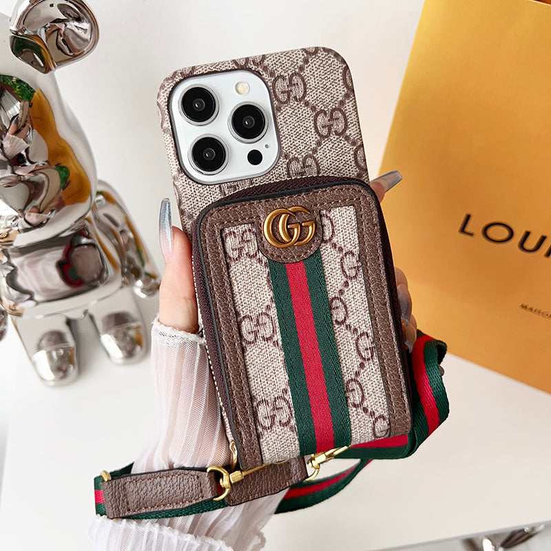 Louis GG Card Holder Chain iPhone Case