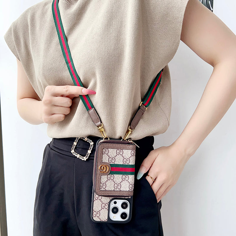 Louis GG Card Holder Chain iPhone Case
