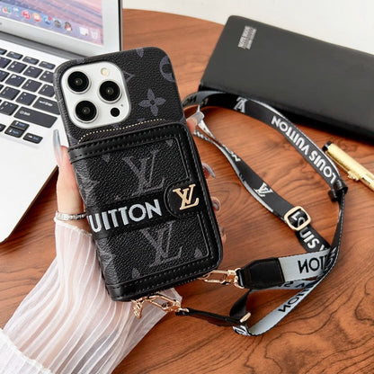 Louis GG Card Holder Chain iPhone Case
