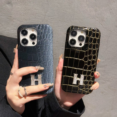 H Crocodile Pattern Leather iPhone Case