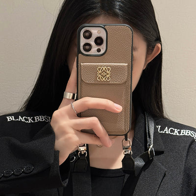 Loe Card Holder Black Crossbody Chain iPhone Case