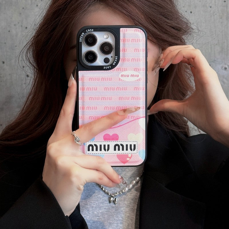 Miu Green & Pink Leather iPhone Case