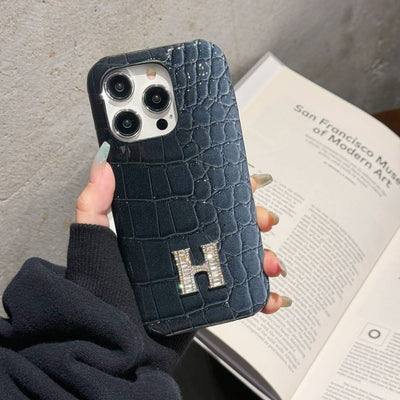 H Crocodile Pattern Leather iPhone Case