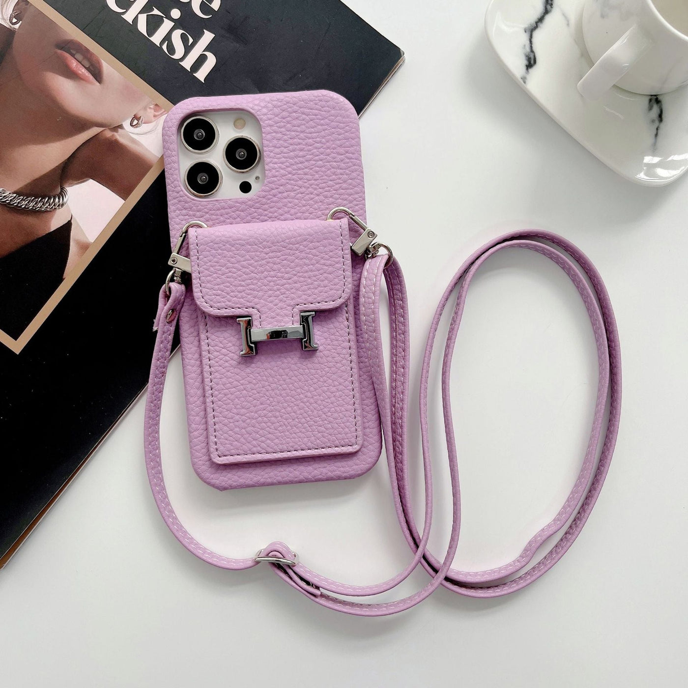 H Card Holder Leather Chain iPhone Case