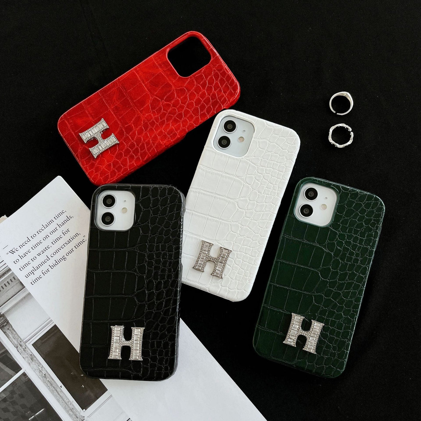 H Crocodile Pattern Color Leather iPhone Case