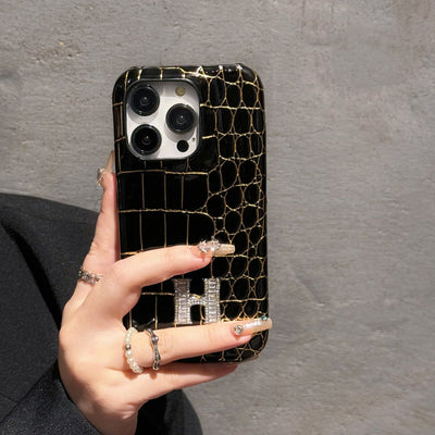 H Crocodile Pattern Leather iPhone Case