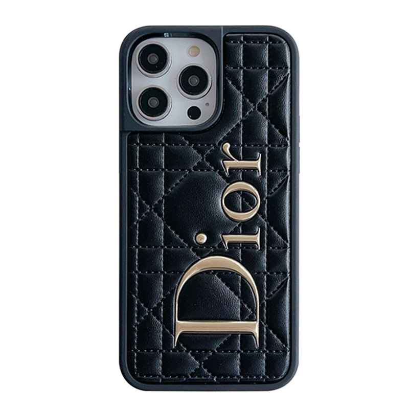 iPhone Case - Dior Gold Logo Leather Case