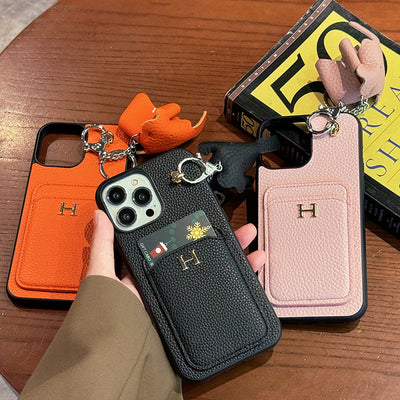 H Card Holder Leather Pendant iPhone Case