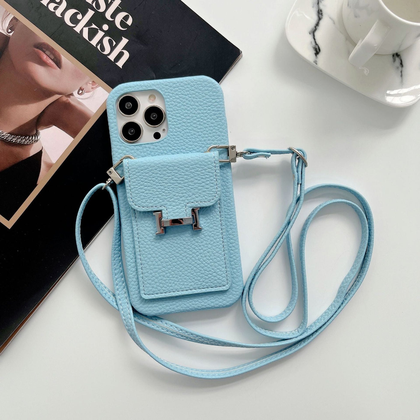 H Card Holder Leather Chain iPhone Case