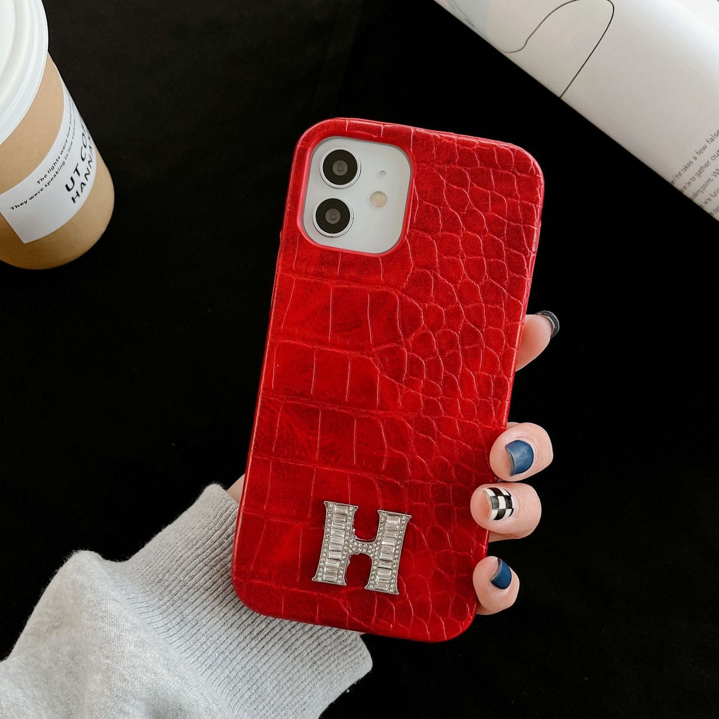 H Crocodile Pattern Color Leather iPhone Case