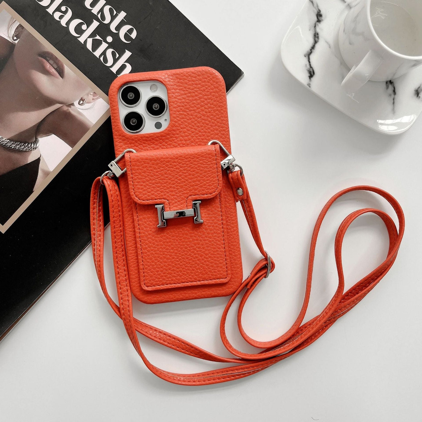 H Card Holder Leather Chain iPhone Case