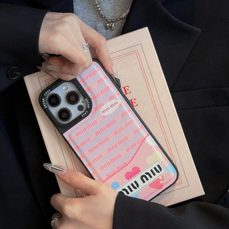 Miu Green & Pink Leather iPhone Case