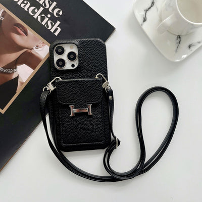 H Card Holder Leather Chain iPhone Case