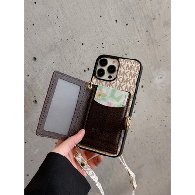 MK Card Holder Crossbody Chain iPhone Case