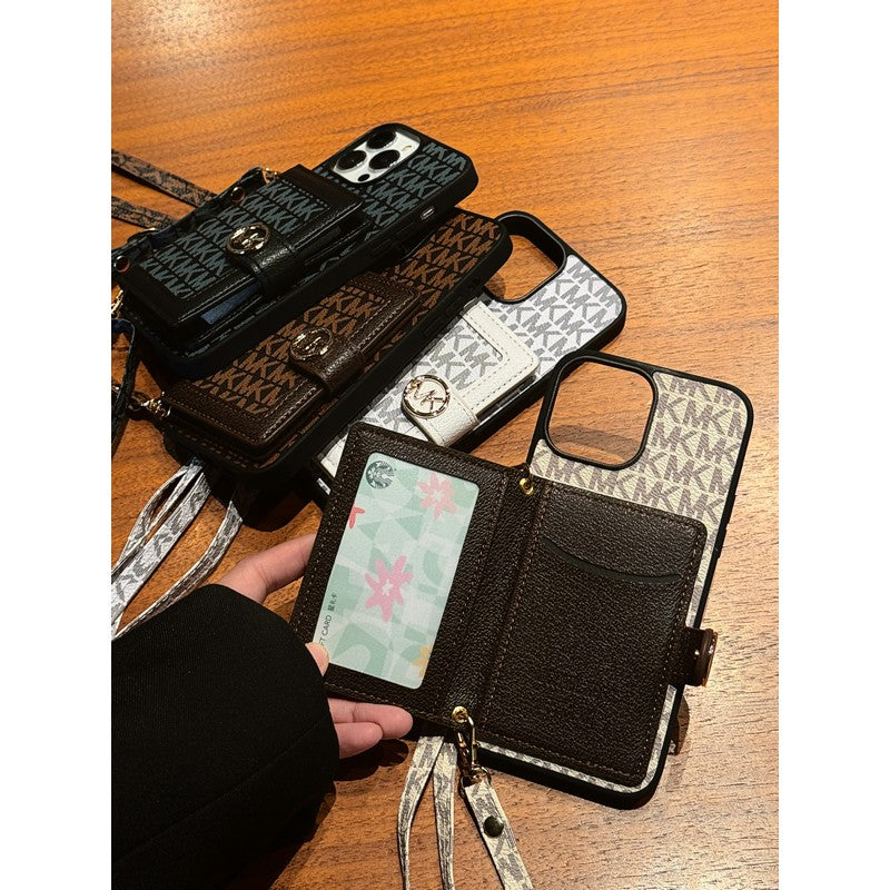 MK Card Holder Crossbody Chain iPhone Case