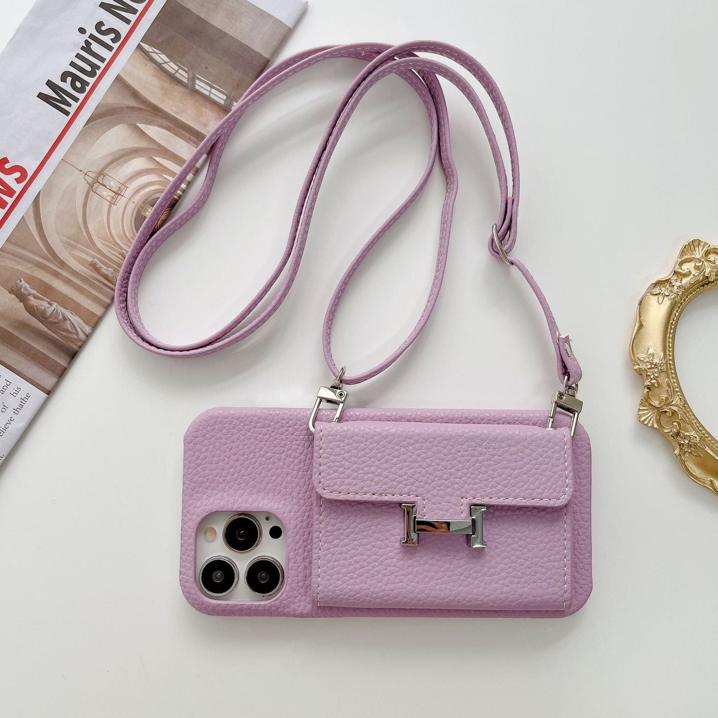 H Card Holder Leather Chain iPhone Case