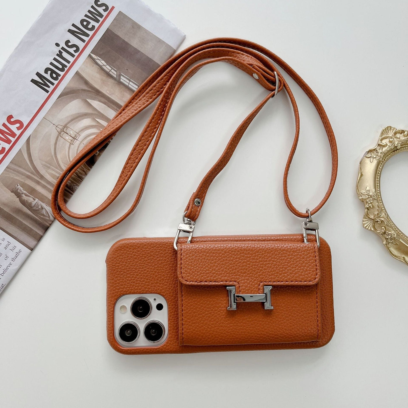 H Card Holder Leather Chain iPhone Case