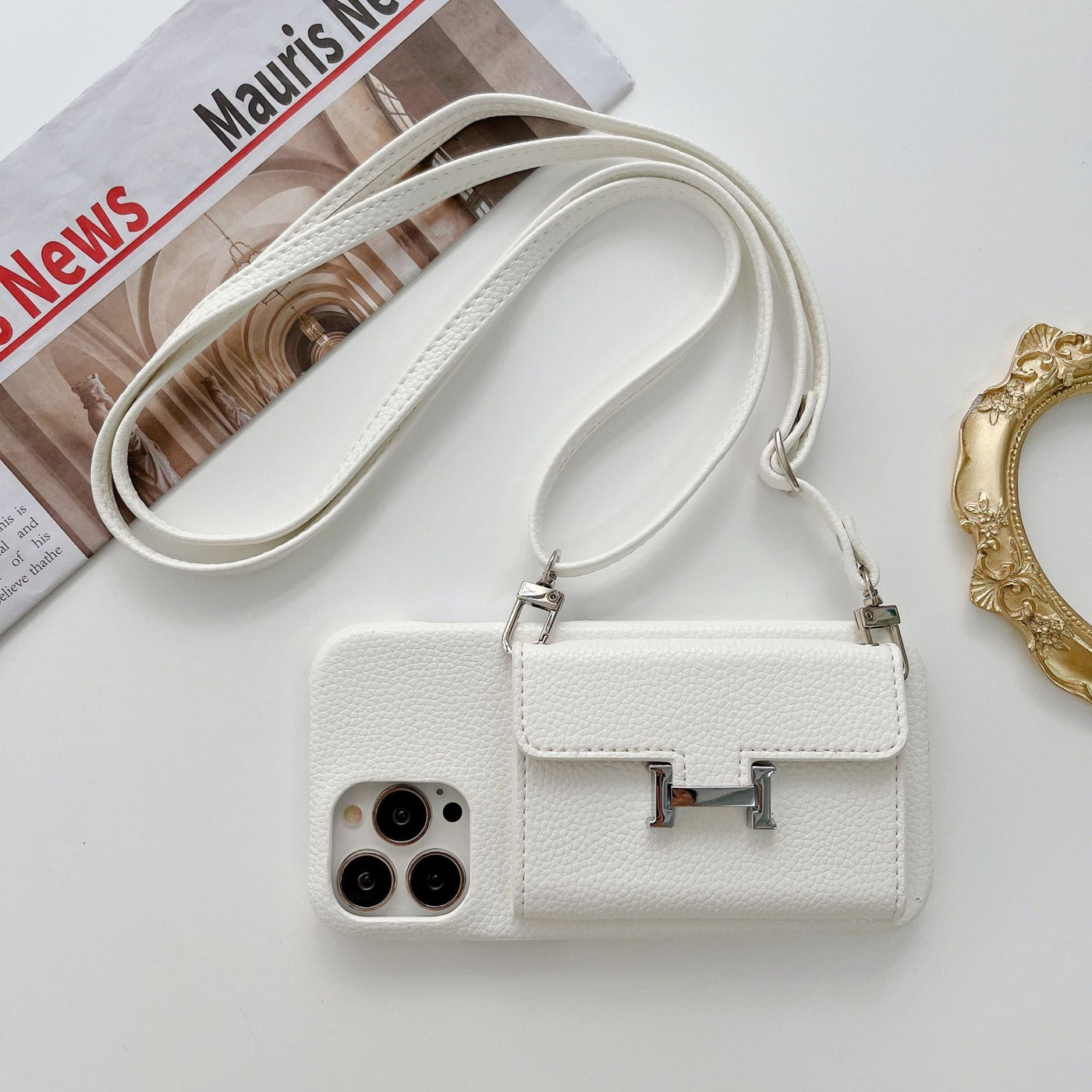 H Card Holder Leather Chain iPhone Case