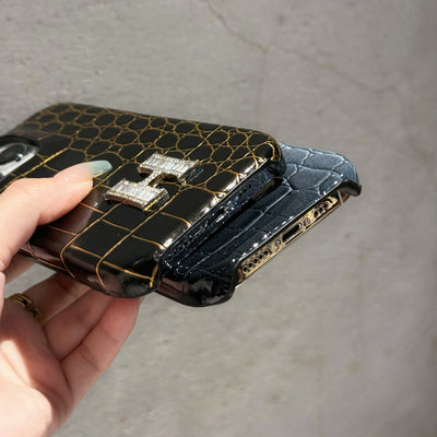 H Crocodile Pattern Leather iPhone Case