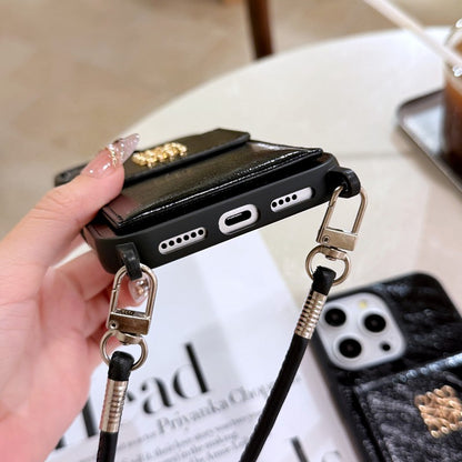 Loe Black Leather Card Bag Chain iPhone Case