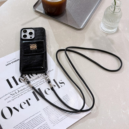 Loe Black Leather Card Bag Chain iPhone Case