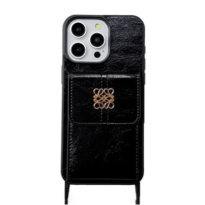 Loe Black Leather Card Bag Chain iPhone Case