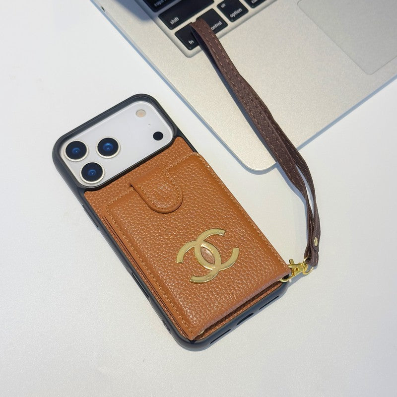 CC Card Bag Leather Hand Chain iPhone Case