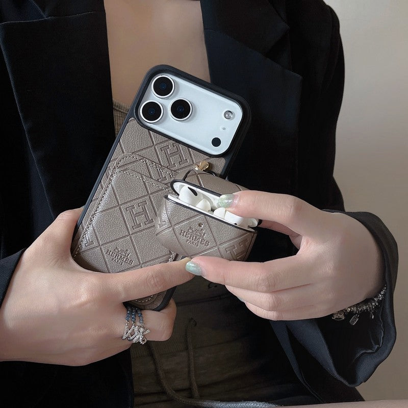 Herm Card Holder Leather iPhone Case + Airpods Case