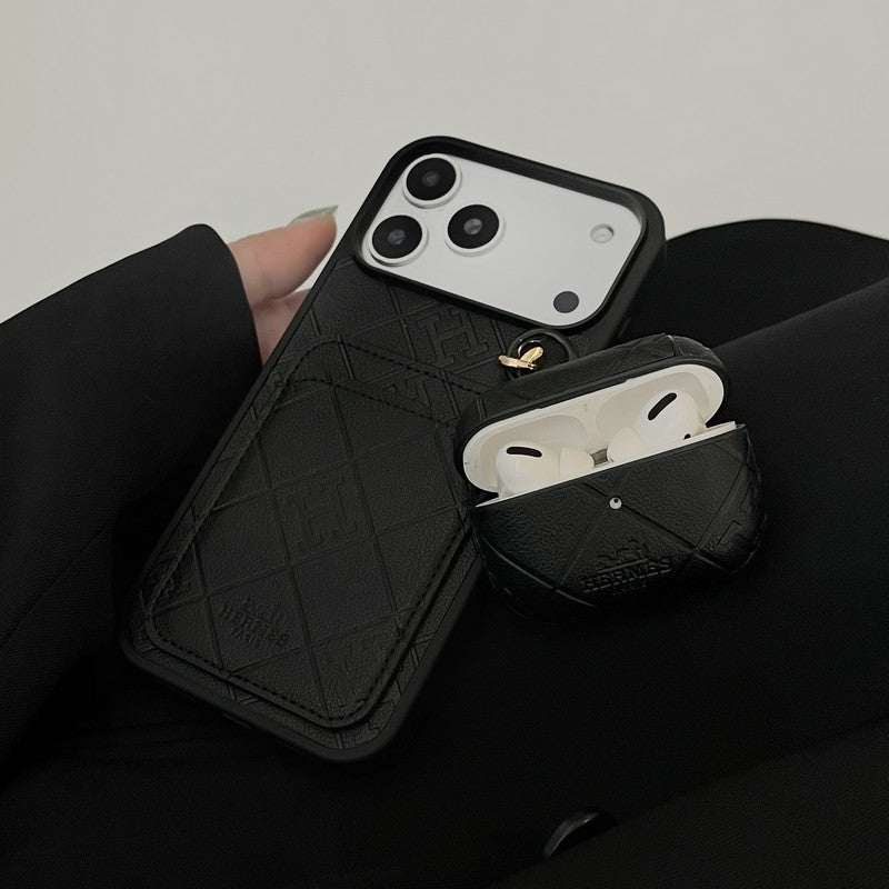 Herm Card Holder Leather iPhone Case + Airpods Case