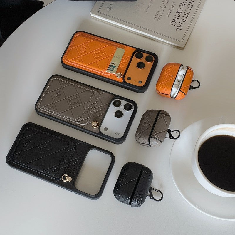 Herm Card Holder Leather iPhone Case + Airpods Case