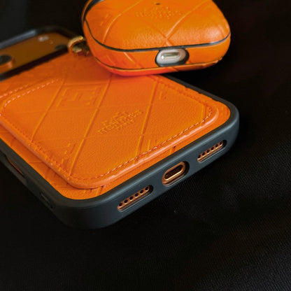 Herm Card Holder Leather iPhone Case + Airpods Case