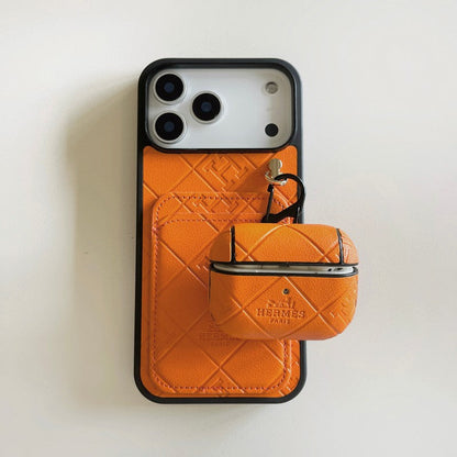 Herm Card Holder Leather iPhone Case + Airpods Case