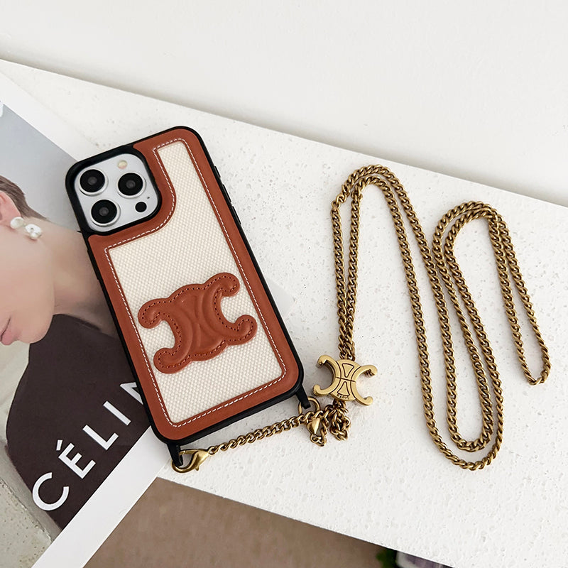 CE Gold Chain Leather iPhone Case