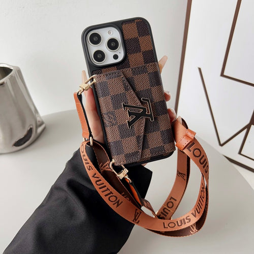 Lou Card Holder Brown Black Crossbody iPhone Case