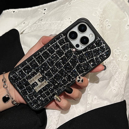 Herm Gold & Silver Diamond Black Leather iPhone Case