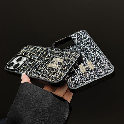 Herm Gold & Silver Diamond Black Leather iPhone Case