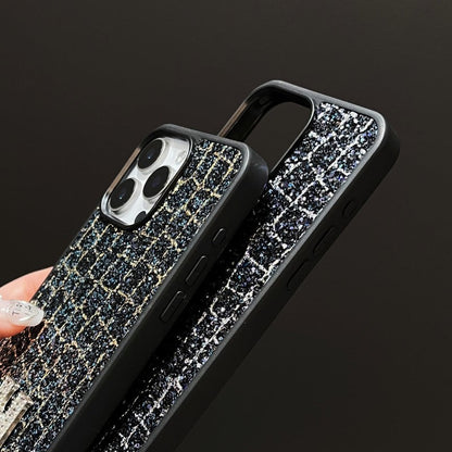 Herm Gold & Silver Diamond Black Leather iPhone Case