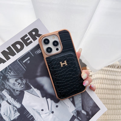 H Rose Gold Leather iPhone Case