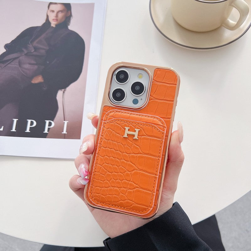 H Rose Gold Leather iPhone Case