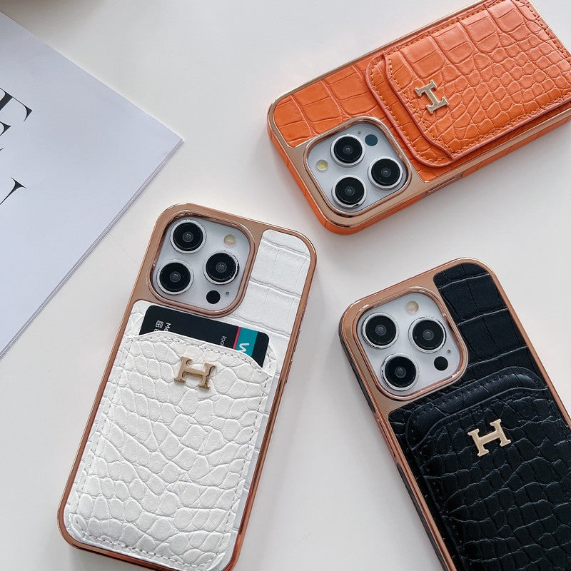 H Rose Gold Leather iPhone Case