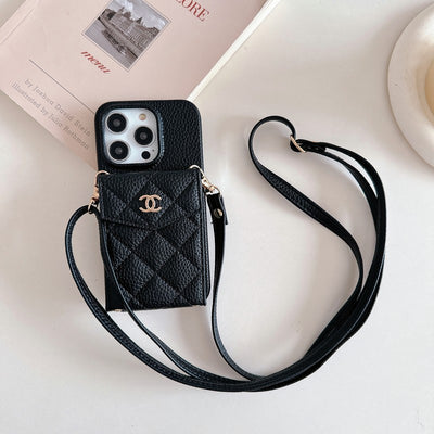 CC Card Bag Color Leather Chain iPhone Case