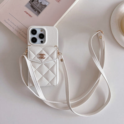 CC Card Bag Color Leather Chain iPhone Case