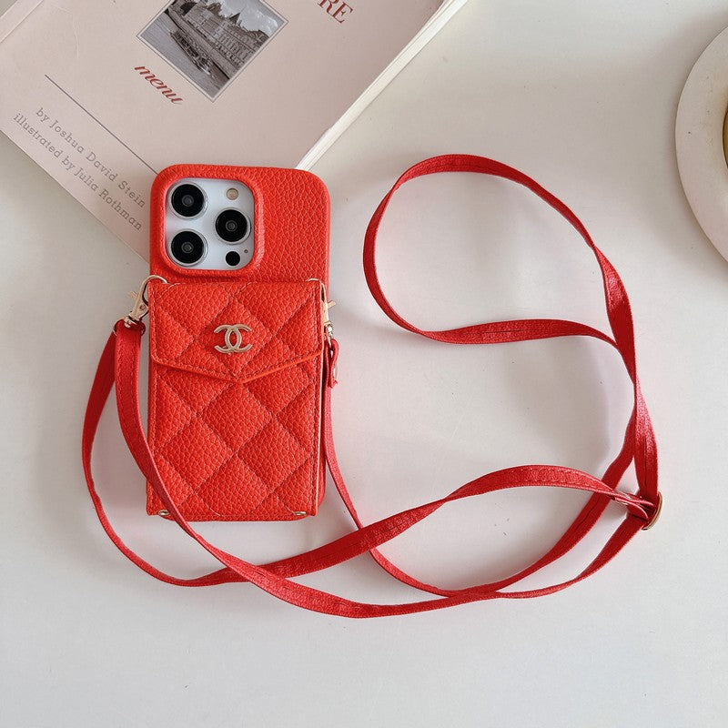 CC Card Bag Color Leather Chain iPhone Case